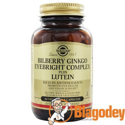 Солгар Комплекс черники, гинкго для зрения и лютеин (Solgar, Bilberry Ginkgo Eyebright Complex Plus Lutein) купить, цена, отзывы